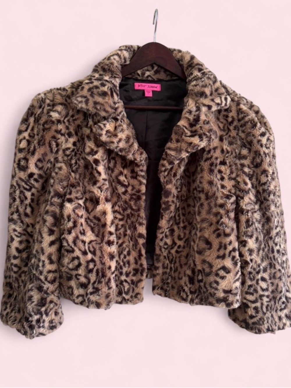 Betsey Johnson Leopard Faux Fur Cropped Jacket - Tan/Black